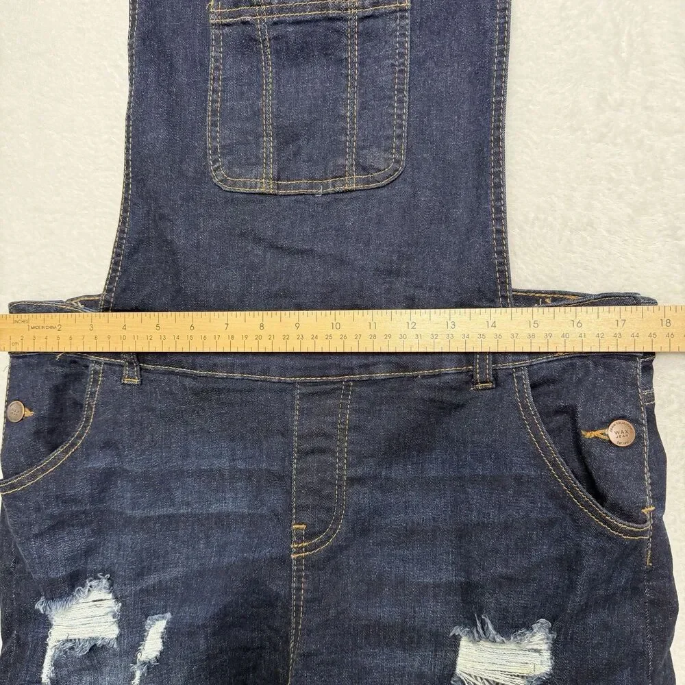 Wax Jeans Shortalls Dark‎ Blue Overalls Shorts Distressed Stretch Size 2X/3X